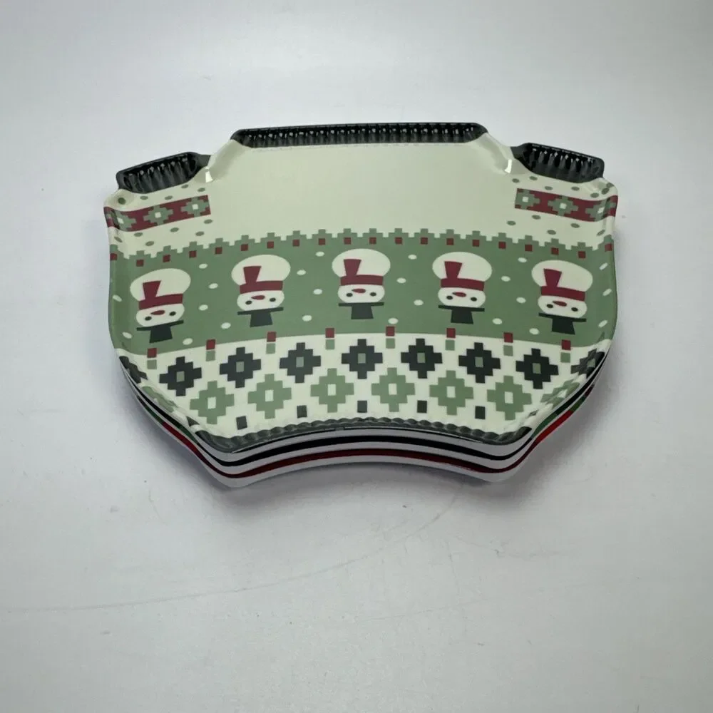 Set of 3 Melamine Ugly Christmas Sweater Plates Holiday Reindeer Snowman Tree